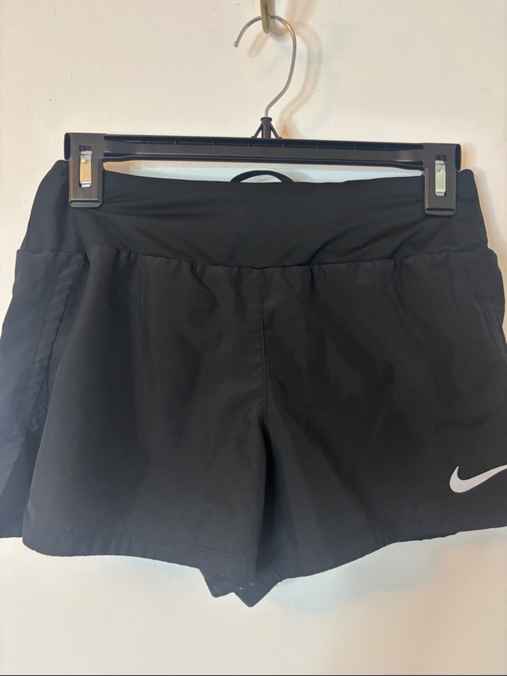 Nike Women's Black Athletic Running Shorts with White Swoosh XS